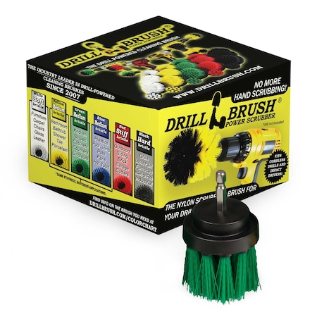 Drillbrush Long Green Bristle 2 Inch Diameter Medium Stiffness Powered Cleaning 2in-L-G-QC-DB